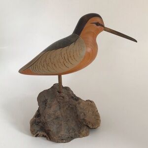 Vintage Carved Painted Willet Bird Sculpture